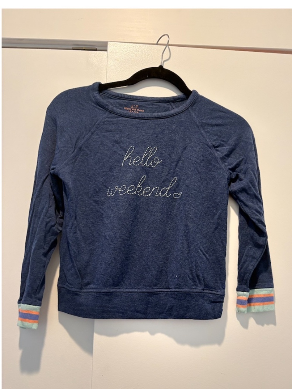 Vineyard Vines Girls Hello Weekend Blue Sweatshirt Pullover Size 10/12